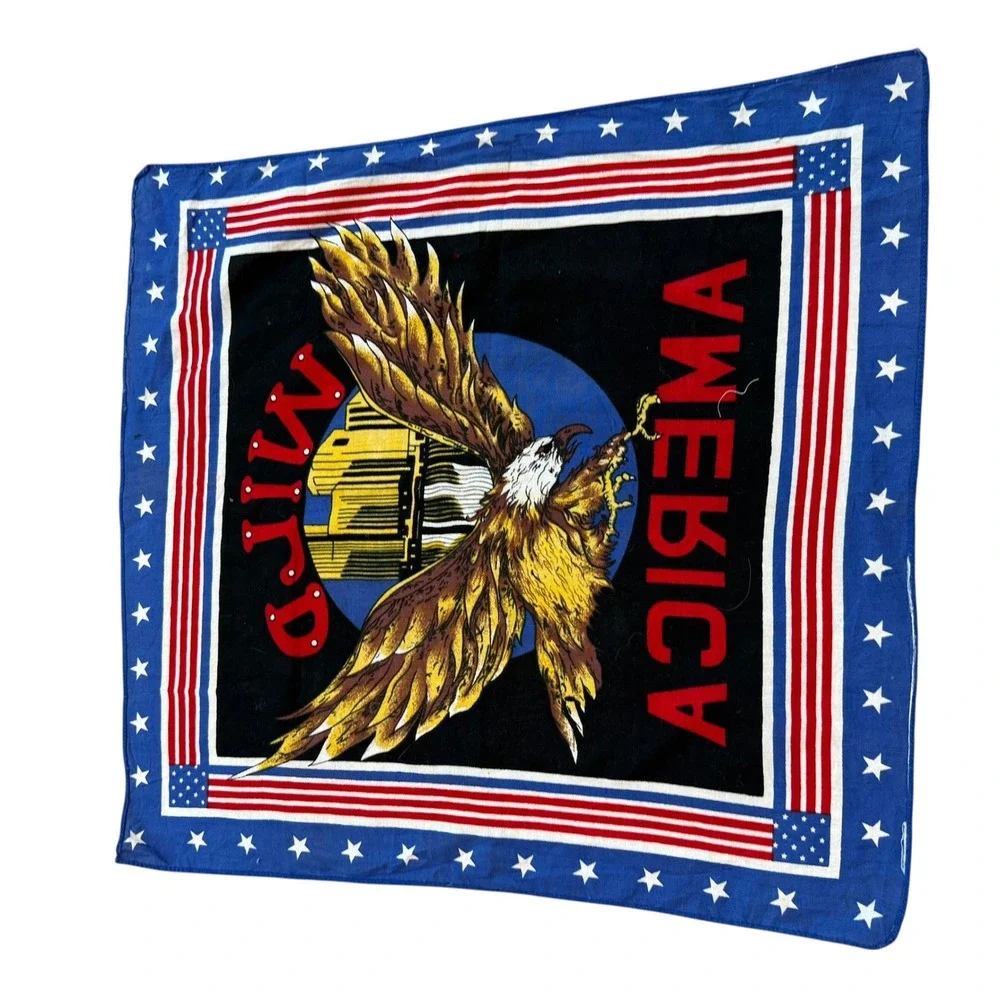 Vintage Wild America Eagle Bandana Patriotic American Flag Stars‎ Blue Red Black